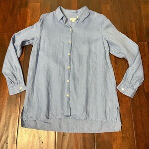 J. Jill Love Linen Essential Shirt Long Sleeve Button Up Women’s Size Small Blue